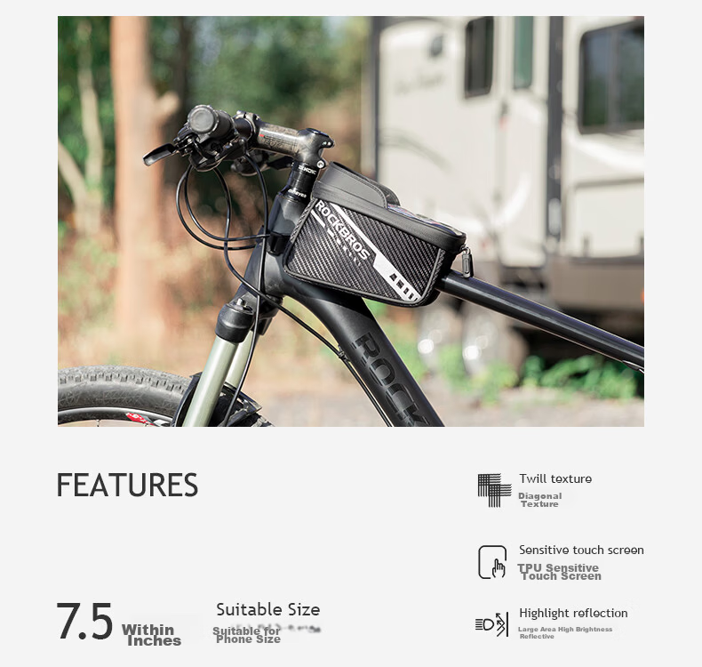 ROCKBROS Bicycle Handlebar Bag, Top Tube Bag, Front Fork Bag, Slim Phone Bag, Road And Mountain Bike Cycling Accessories 2