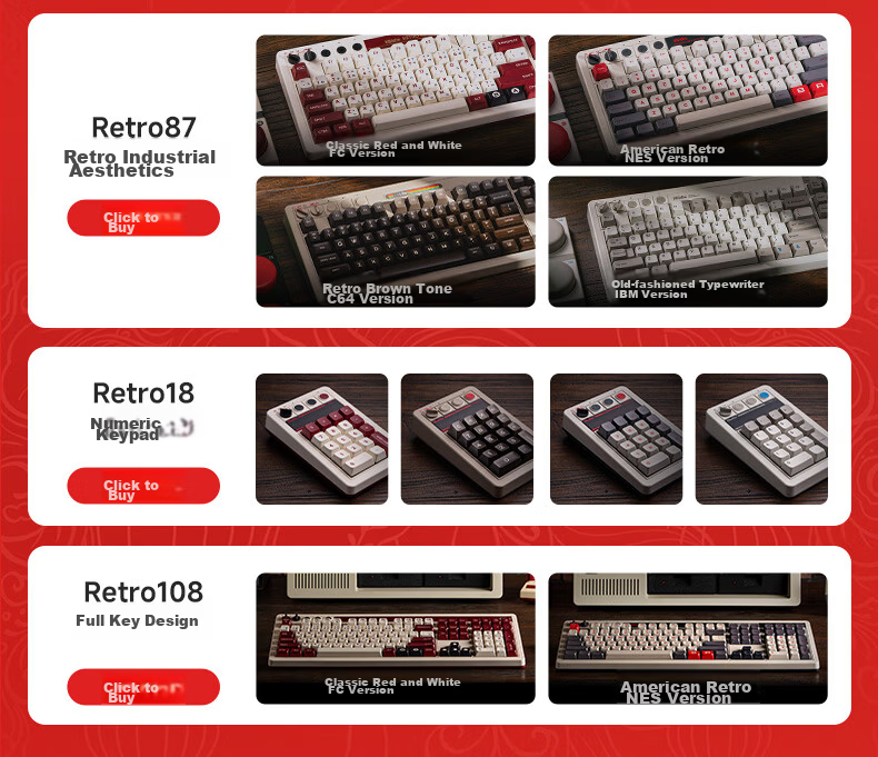 8BitDo Retro108 Mechanical Keyboard Retro Classic Wireless 108-Key Gaming Office Universal Tri-Mode Bluetooth Wired Hot-Swappable PC Computer 2