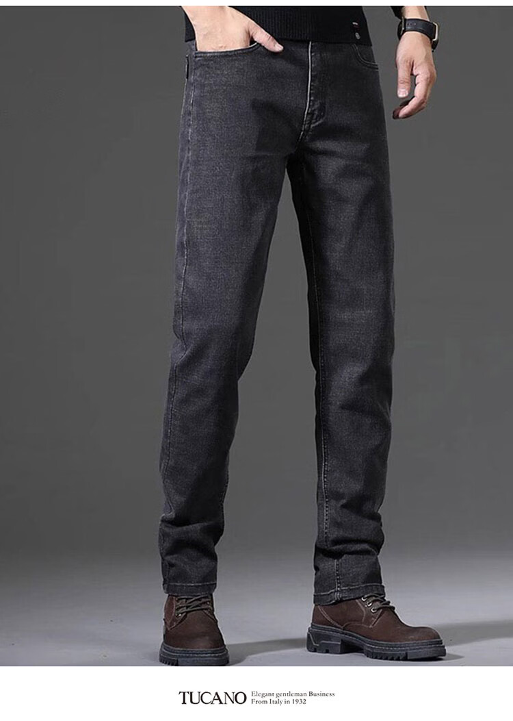 TUCANO Men's Jeans Autumn Loose Straight Business Casual Stretch Trendy Pants Black Gray 32 10
