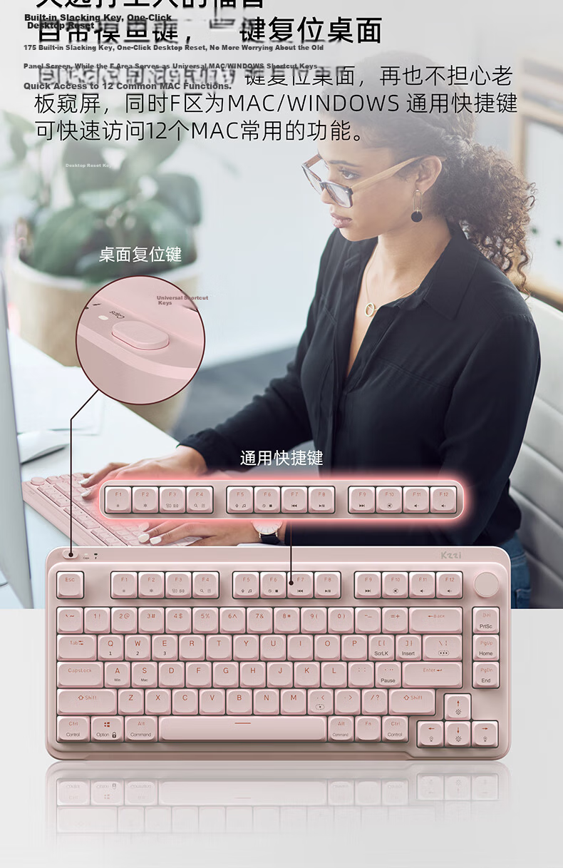KZZI i98 Low-Profile Three-Mode Mechanical Keyboard 100 Keys Office Lightweight Portable Hot-Swappable Apple iPad Keyboard Long Battery Life Meteor Gray RGB Blueberry Silent Switch MINI 10