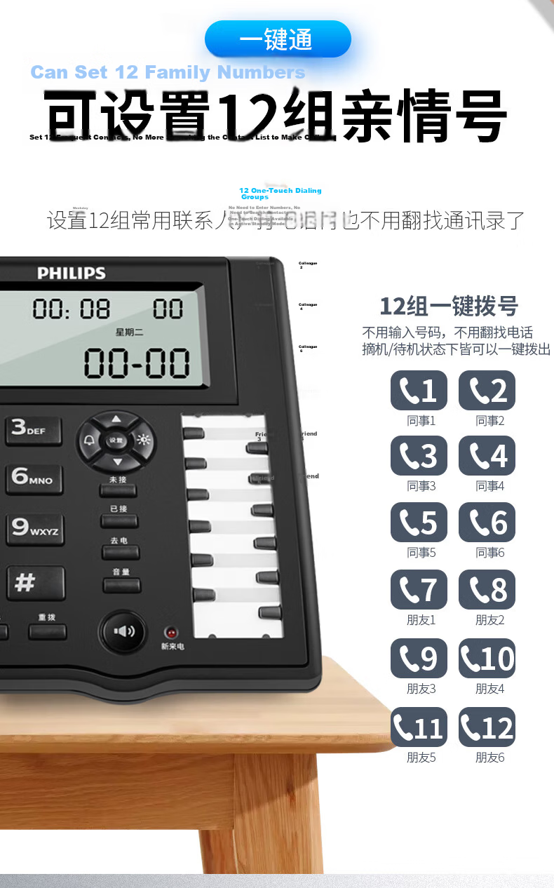 PHILIPS Hotel Front Desk Telephone Desktop Office Black Dual-Port One-Touch Dial Landline Phone CORD028 (Black) 4