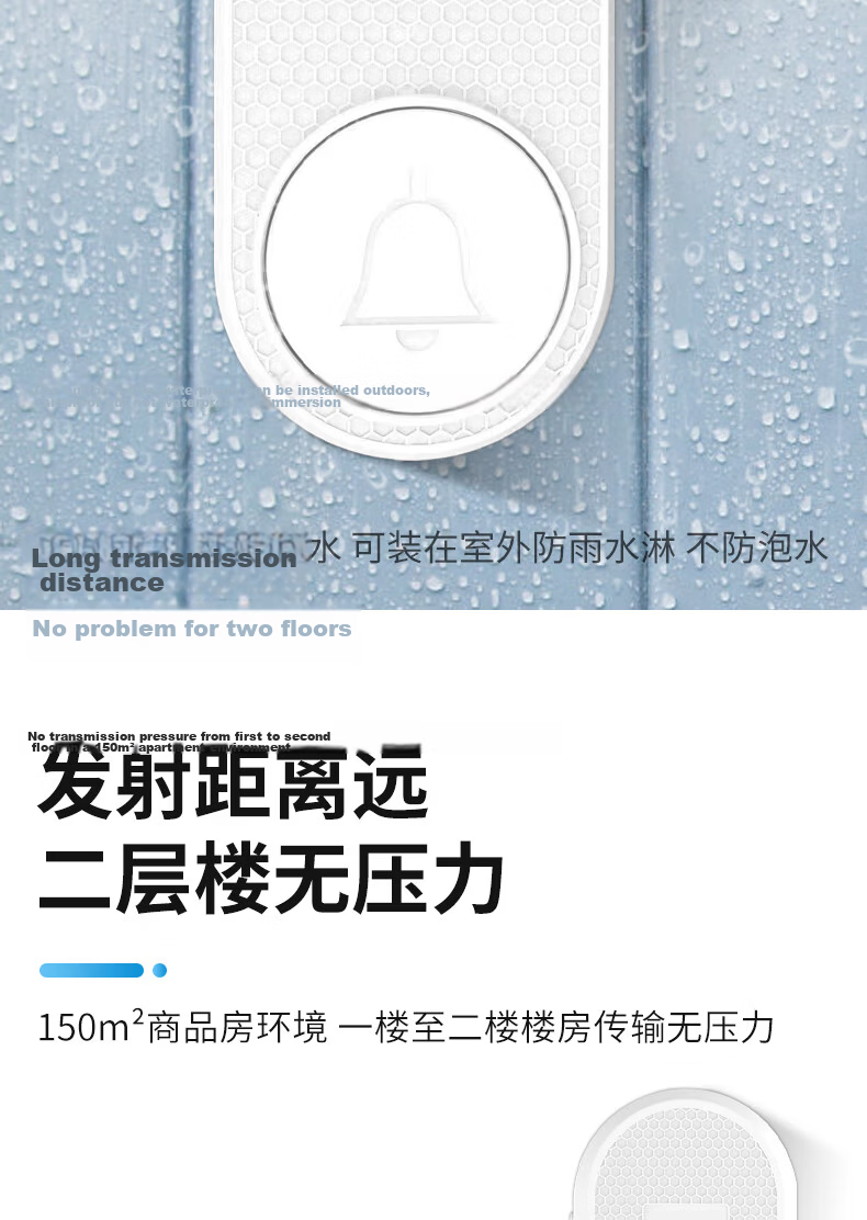 Bolianzhihui Outdoor Waterproof Wireless Doorbell, Ultra-Long Range Home One-To Electronic Remote Control Doorbell, Entrance Dingdong Doorbell, Elderly One-Key Call Button M558 7