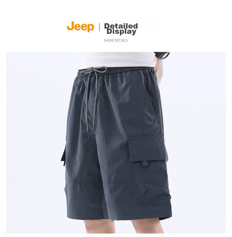 JEEP Men's Summer Ice Silk Casual Cargo Shorts Loose Quick-Dry Sports Five-Point Pants Dark Gray XL 20
