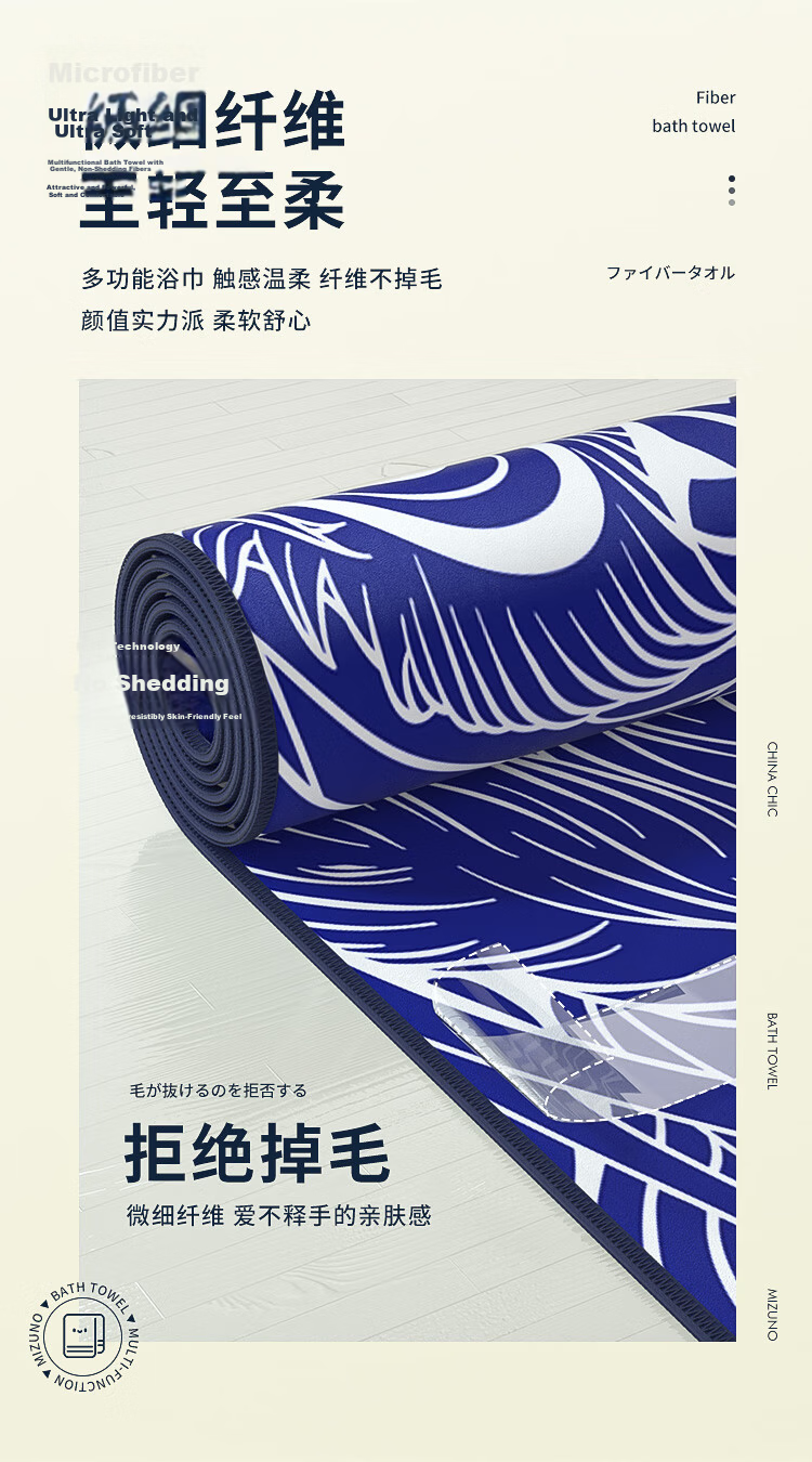 MIZUNO Bath Towel, Quick-Drying Wrap for Women And Men, Beach Vacation Towel, Portable Fitness Absorbent Towel Y3002 Scale Patter 3