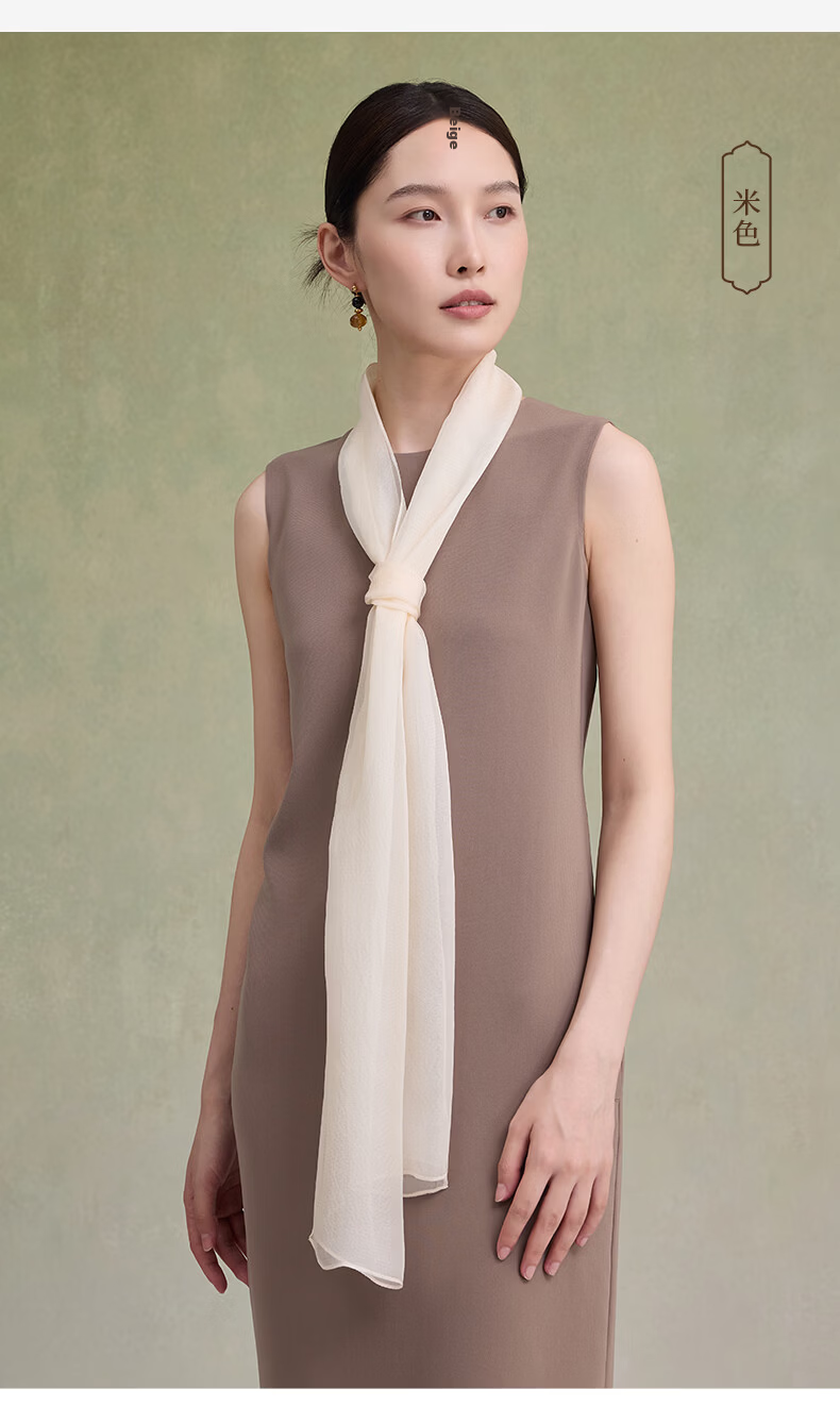 Shanghai Story Women's 100% Mulberry Silk Solid Color Pearl Yarn Long Scarf Chiffon Shawl Valentine's Day Gift for Girlfriend 10