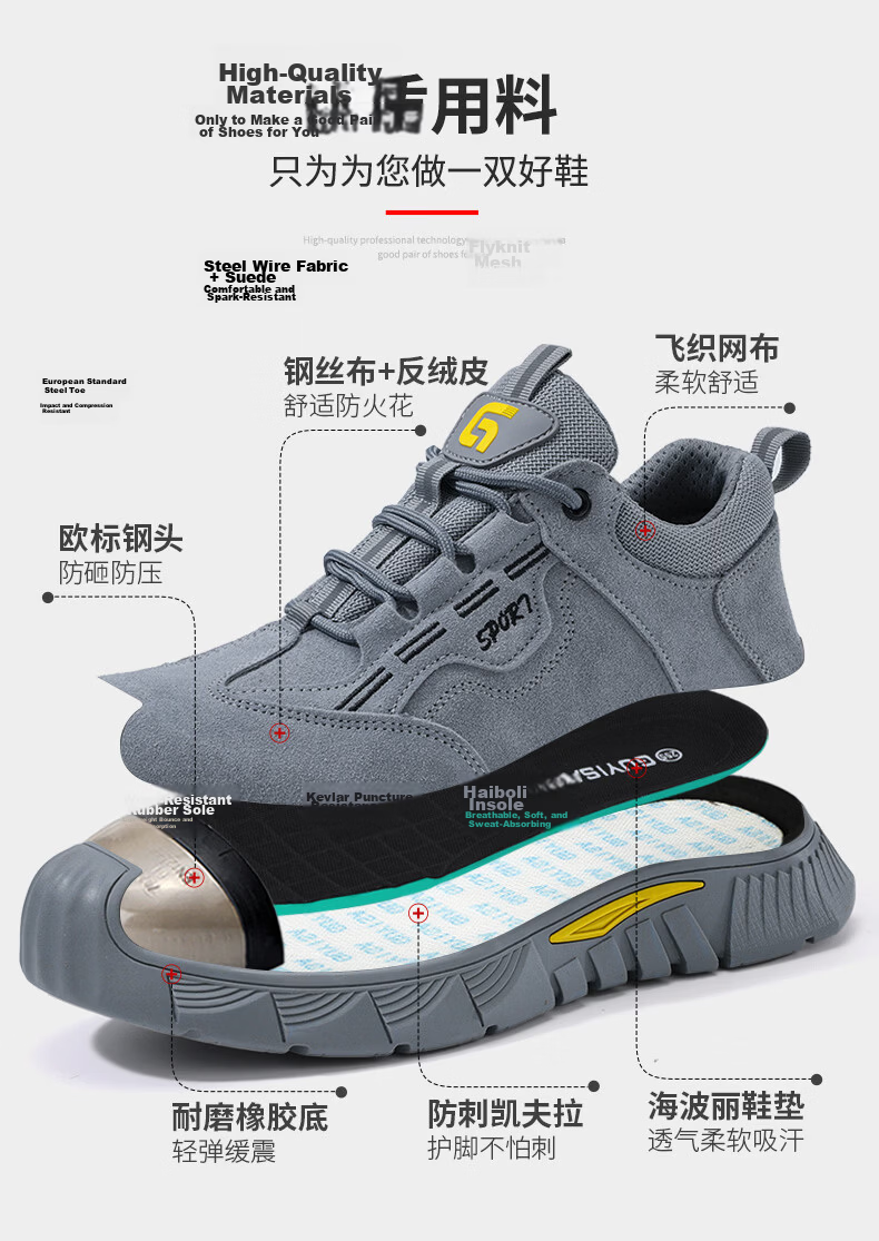JUNBU Safety Shoes for Men with Steel Toe Cap, Anti-Smashing, Puncture-Resistant, Lightweight, Comfortable, Wear-Resistant Construction Site Work Boots 0266BK Size 41 4