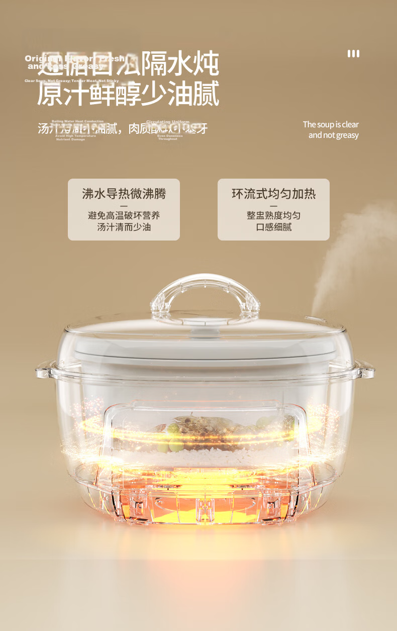 TONZE Electric Stew Pot Water Bath Stew Soup Cooker Baby Food Porridge Maker Health Bird's Nest Stew Pot White Ceramic Inner Pot DGGD23A183BBW 1.8L 11