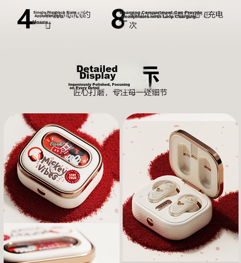 Disney AI Real-Time Translation Sleep Earphones Semi-In-Ear Side-Sleep Friendly ANC Noise-Cancelling Sound-Isolating Sleep Aid Gift for Women Compatible with Apple DW-Q28 Mickey 16