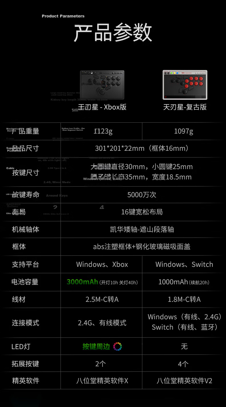 8BitDo Tianren Star Arcade Controller Microsoft Xbox Hitbox Street Fighter 6-Button Fighting Keyboard XSX Gamepad PC Steam Tekken 8 Fatal Fury 97 Street Fighter 27