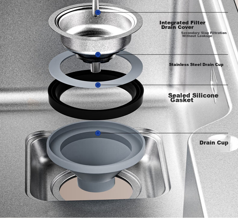 JOMOO Stainless Steel Brushed Large Capacity Kitchen Sink Single Basin Faucet Set 68*45 02390 19