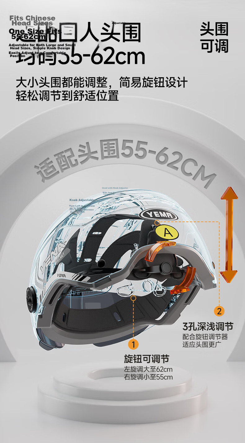 YEMA 3C Certified Electric Bike Helmet Unisex Motorcycle Half Helmet Summer Sun Protection Dual Lenses Zero-Pressure Sunroof Four-Season Universal Electric Scooter Safety Helmet 370S Ceramic White wit 19