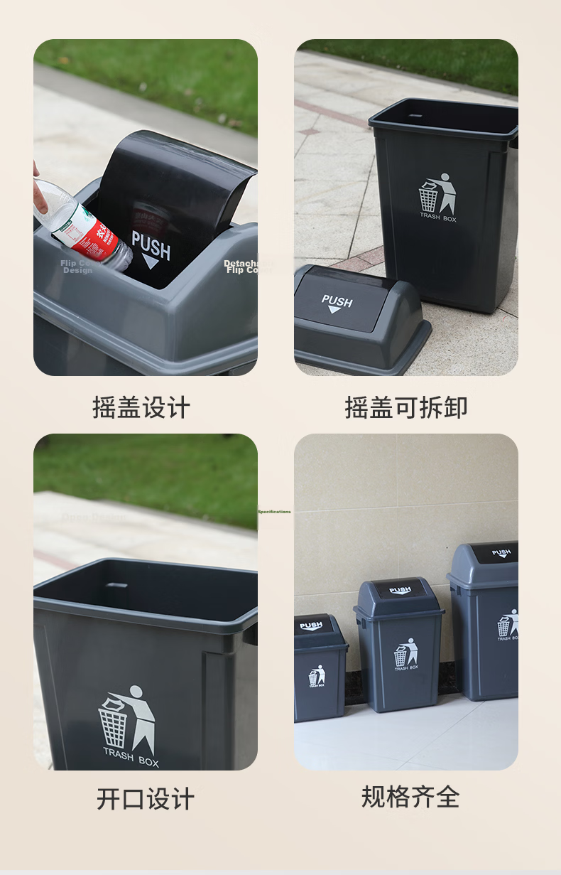 OLPAU Trash Can without Lid, 40L Square, Black And Gray, for Home Kitchen Commercial Use, Restaurant-Specific Large Garbage Bi 5