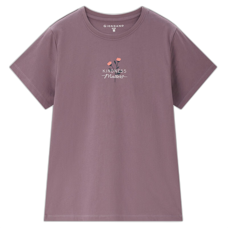 Giordano Women's Short-Sleeve T-Shirt, New Style, Pure Cotton, Small Floral Print, Round Neck, Youthful Casual Top, Women's Clothing, 13324317