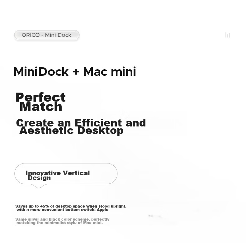 ORICO Macmini M4 Expansion Dock Hard Drive Enclosure Converter M.2 Desktop Storage Vertical Stand Dock Base Accessory MiniDock (HDD Not Included) 3