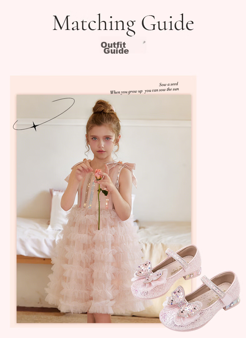 Fulomi Girls Princess Shoes Spring Autumn Children's Sequin Crystal Flats Performance Dress Shoes Light Gold Size 32 9
