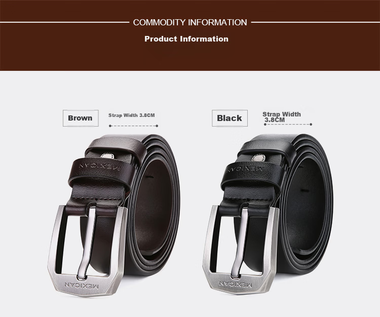 MEXICAN Men's Genuine Leather Pin Buckle Business Casual Trendy Belt Birthday Gift for Men and Dad 11