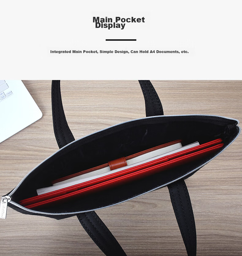 Bailiwen B0072 Black Double-Layer Handheld Zipper Bag, Briefcase, Document Bag, Conference Folder, Men's Briefcase, File Bag, Business Office Handbag 4