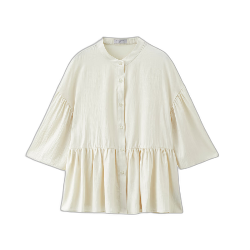 Giordano Women's Ruffle Collar Shirt, 2026 New Style, Stand-Up Collar, Three-Quarter Flared Sleeves, Loose Fit, Doll Collar Top, 13345851