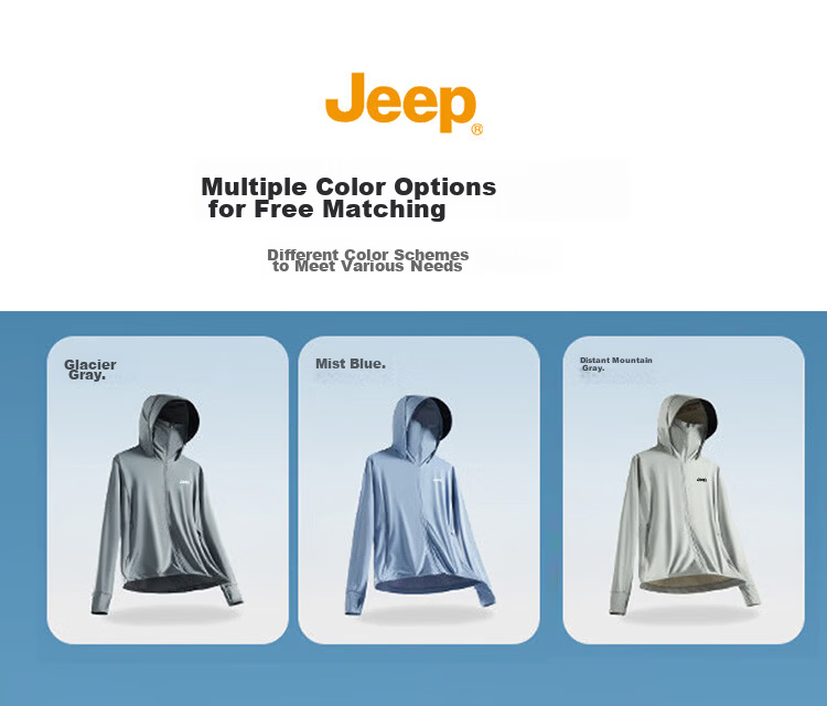 JEEP Men's Ice Silk Sun Protection Jacket Summer Lightweight Quick-Dry Fishing Hooded Sunproof Coat Haze Blue 2XL 21