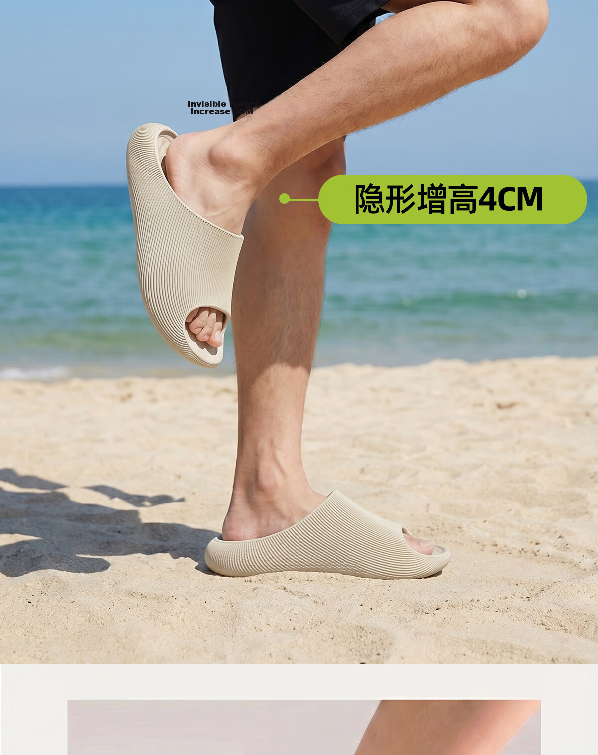 Duchen 3D Textured Sports Slippers Men's Summer Outdoor Beach Thick Sole Non-Slip Breathable Sandals Khaki Size 44-45 5