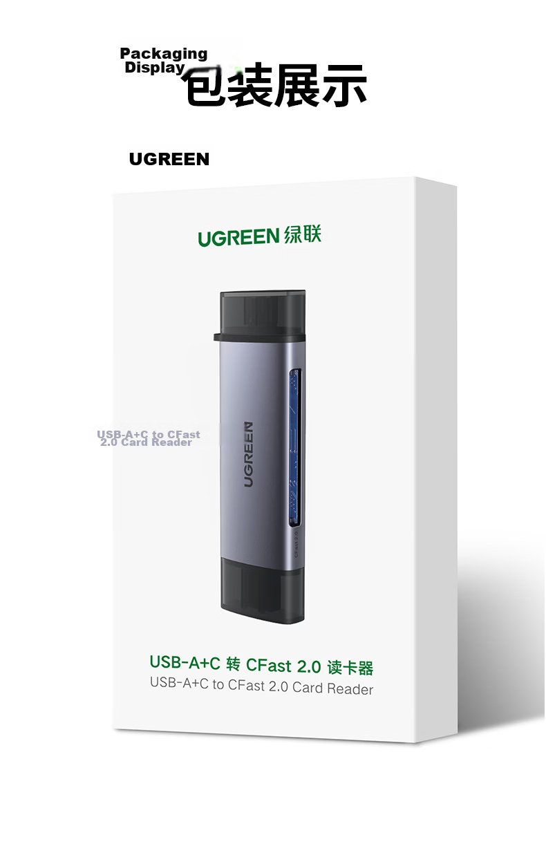 UGREEN USB High-Speed CFast Card Reader USB/Type-C Dual Interface OTG for PC and Mobile Professional DSLR Camera Memory Card Compatible 16