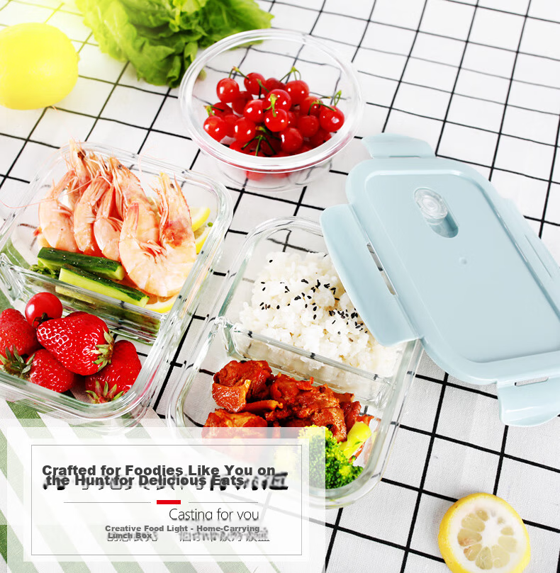 Creative Heat-resistant Glass Food Storage Box for Office Workers Microwave Lunch Box Refrigerator Storage Bento Box 700ml*2 9