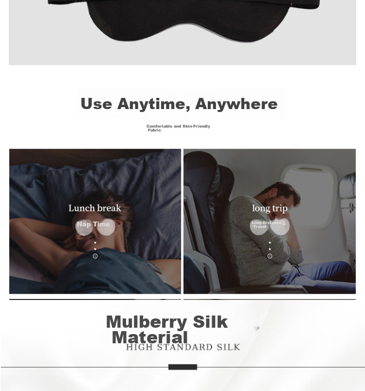 Travel Jiajialin Series Silk Sleep Mask Black Breathable Comfortable Nap Eye Mask Light Blocking 3