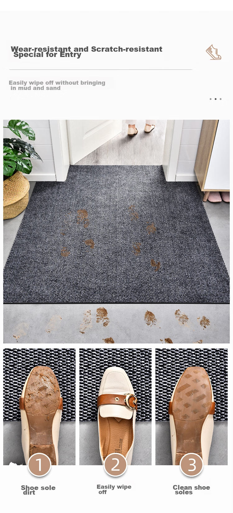 Huaxu Home Floor Mat, Doormat, Entrance Mat, Dirt Scraper, Dust Remover, Wear-Resistant, Non-Slip, Brown, 60*90cm 9