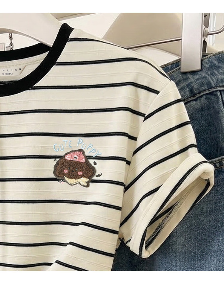 TonLion 2026 Summer New Women's Short Sleeve T-Shirt Casual High-End Summer Striped Loose Top 14