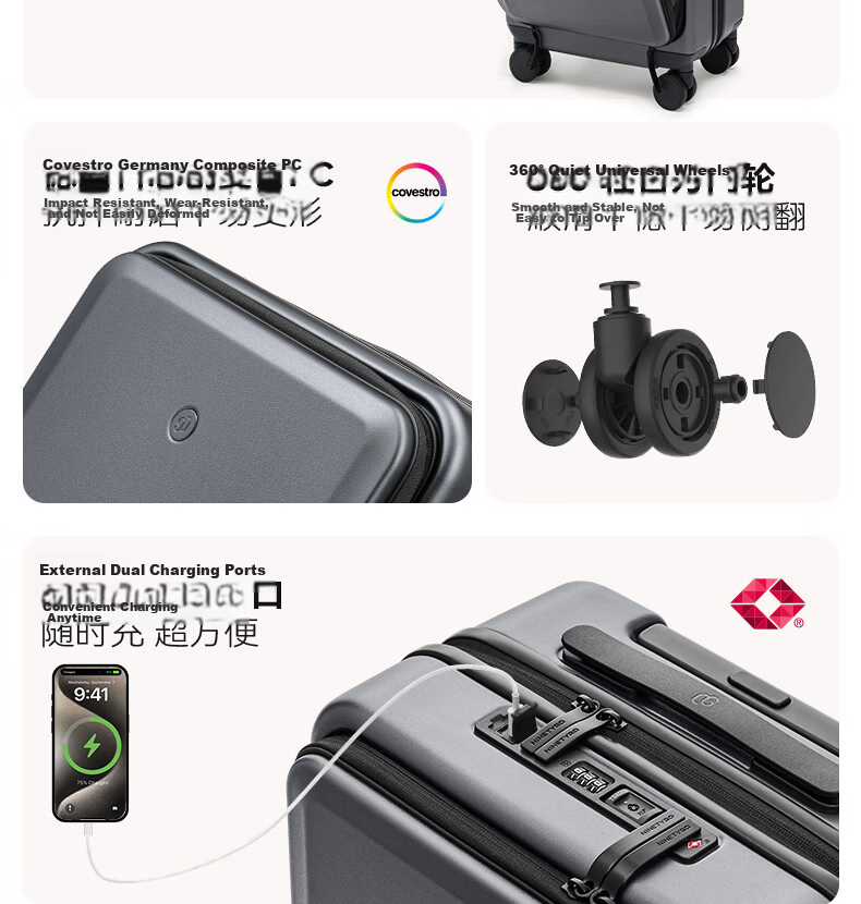 90 Points 20-inch Carry-on Luggage Unboxing Suitcase Men and Women Business Multifunctional Trolley Case Seine River Series Password Lock 3