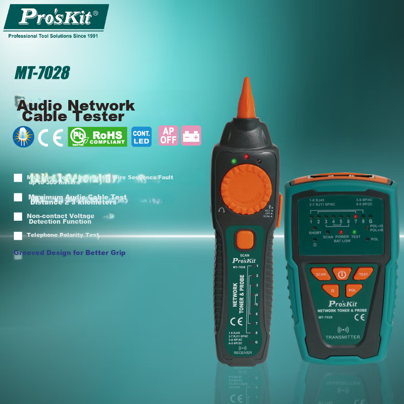 Pro'sKit MT-7028-C Audio Network Cable Tester Telephone Network Line Tracker Tester