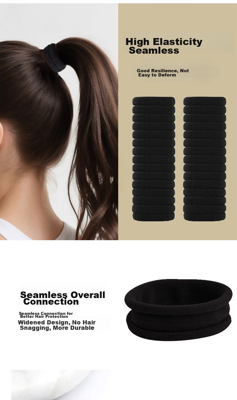 BAISHANGYITE Seamless Black Hair Ties 30-Pack Nylon High Elastic Hair Bands Hair Elastics 30 Pieces 4