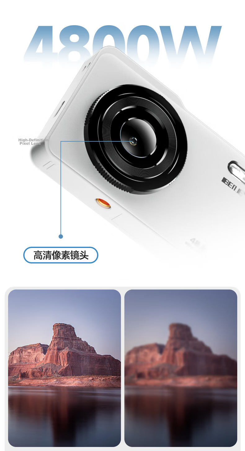 BENJIE M9 Digital Camera for Students, CCD High-Definition Camera for High School Students, Can Transfer to Phone, High Pixel Count, Portable with Memory Card Slot, Anti-Shake And Delay Shooting, 2.8-Inch IPS Screen, 128GB White 6
