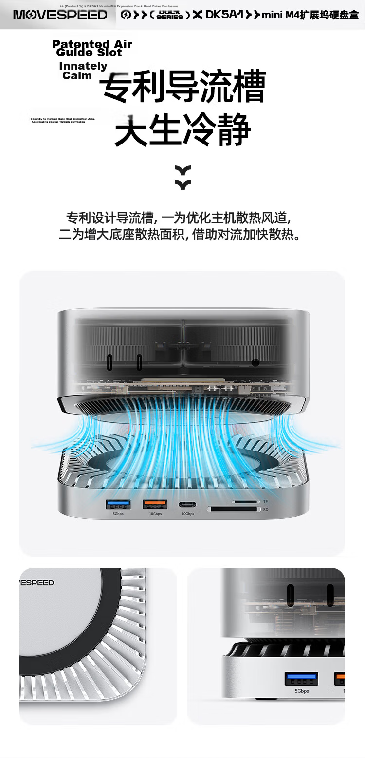 MOVE SPEED Macmini M4 Docking Station SSD External Hard Drive Enclosure Cooling Base Expansion Dock 10G Transmission Openclaw Lobster Robot 12