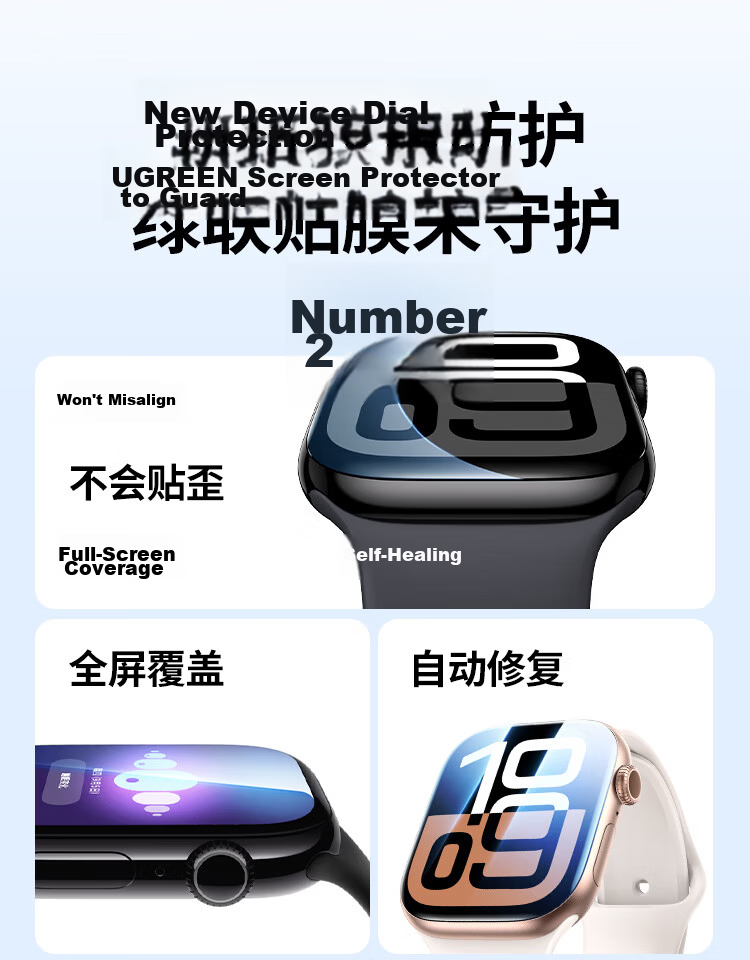 UGREEN [S11 | 2-Pack] Screen Protector for Apple S11/S10 Watch, Full Coverage Anti-Fingerprint Protective Film for Apple IWatch Series 11, 46mm, 2 Pieces 4