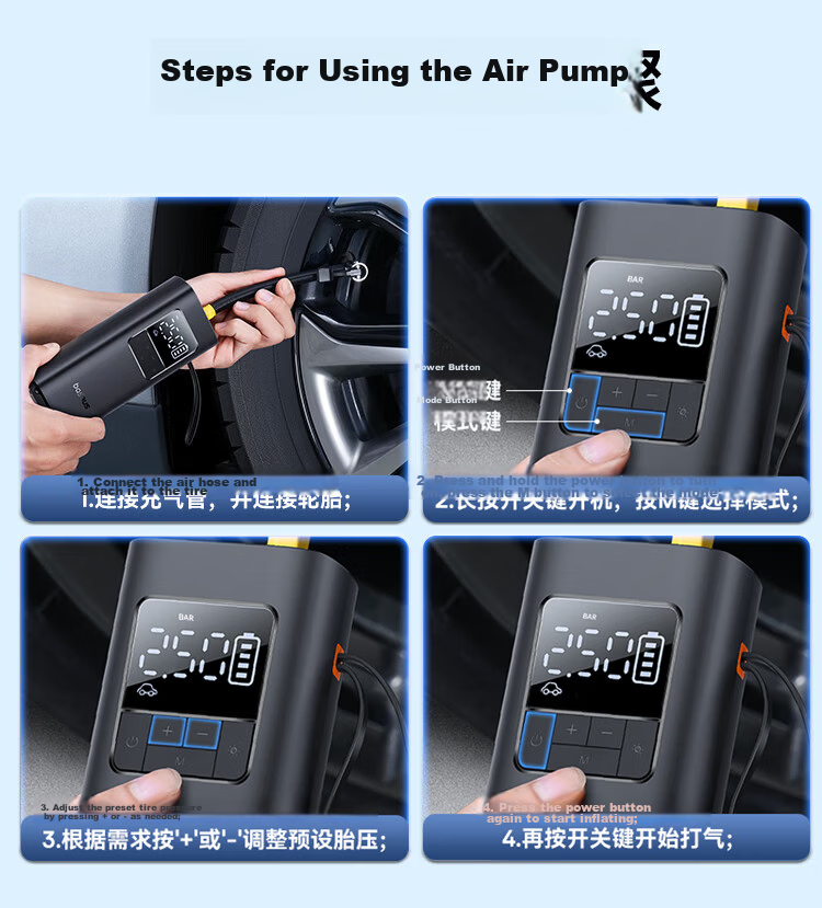 Baseus Car Inflator Pump Pro Mini Wireless Electric Air Compressor for Car Bicycle Compatible with Xiaomi YU7 24
