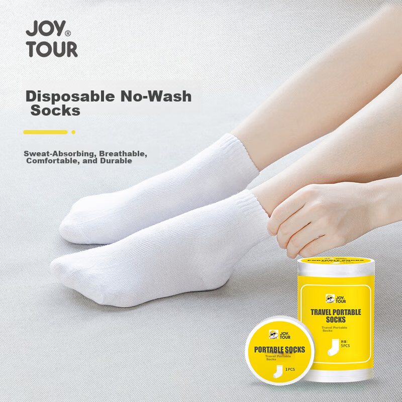 JiaTu Disposable Compressed Socks for Women Travel Portable Supplies White Mid-Calf 5 Pairs Pack