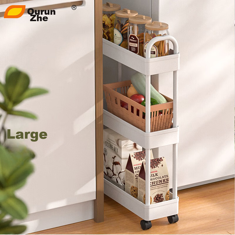 Ouranzo Narrow Gap Storage Rack Kitchen Organizer Cart Bathroom Slim Storage Shelf 3-Tier with Handle