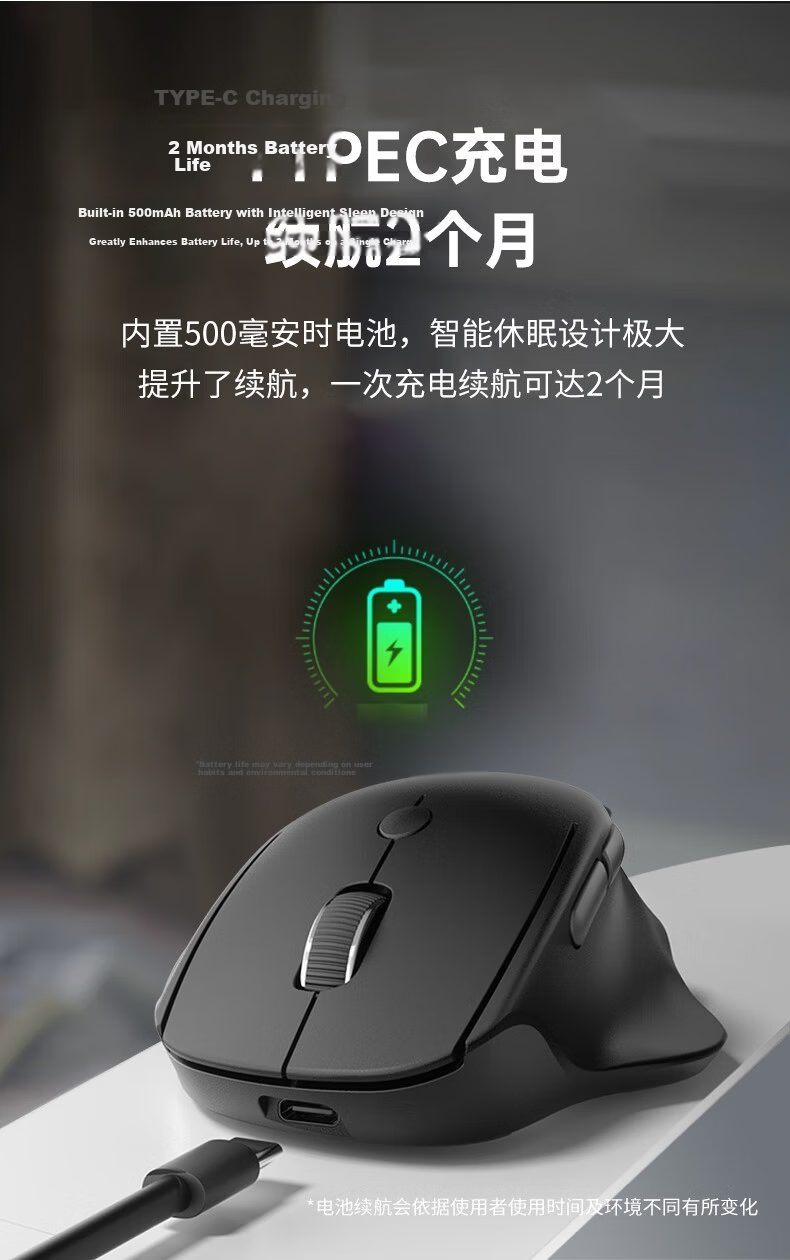 HP Engineer Ergonomic Mouse for Small And Medium Hands, Women's Mouse, Milk Tea Color, Wireless Bluetooth Dual-Mode Office, 4000DPI Blue Shadow Sensor PAW3220 10