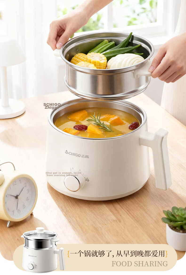 CHIGO Electric Cooking Pot [0 Plastic 0 Coating] Electric Hot Pot Small 304 Stainless Steel Mini Electric Pot Integrated Instant Noodle Small Hot Pot Multifunctional Pot Birthday Gift 1.7L 10
