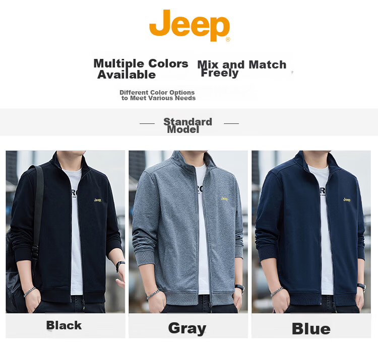 JEEP Men's Sweatshirt, Casual Cardigan Jacket for Spring And Autumn, Loose-Fitting Stand-Collar Top, Men's Clothing, Black, 2XL 7