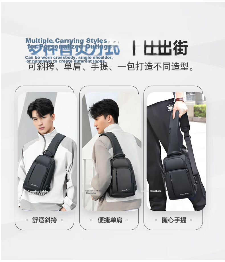 VICTORIATOURIST Crossbody Bag for Men, Chest Bag with Large Capacity, Phone Pouch, 11-Inch Tablet Bag, Small Backpack, Sports Messenger Bag, Shoulder Bag 16