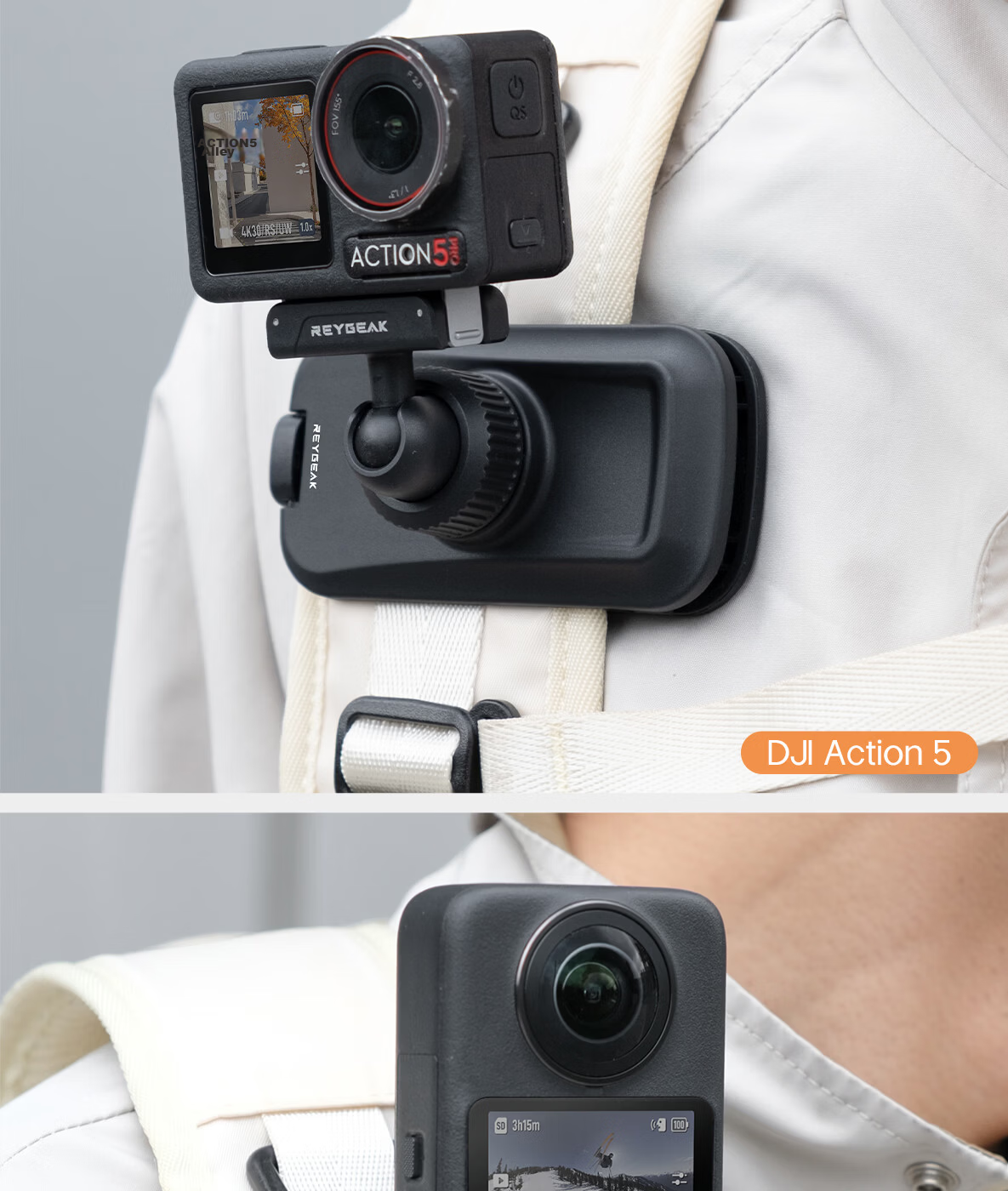 REYGEAK Universal Backpack Clip for DJI Action 5 Pro/4/Osmo 360 Gen 1, Multi-Directional Hiking Backpack Mount, Crossbody Shoulder Strap Clip, First-Person View Holder 14