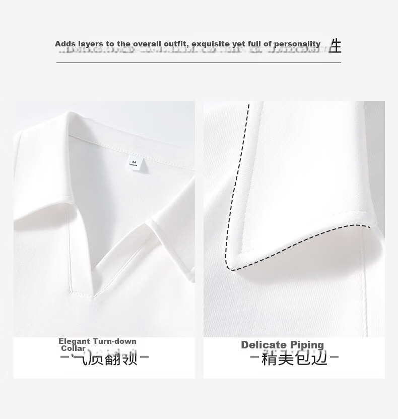 La Chapelle Women's Summer Korean Style Turn-Down Collar Short Sleeve T-Shirt with Side Pleats, Waist Slimming, Slim Fit, Versatile Short Top 10