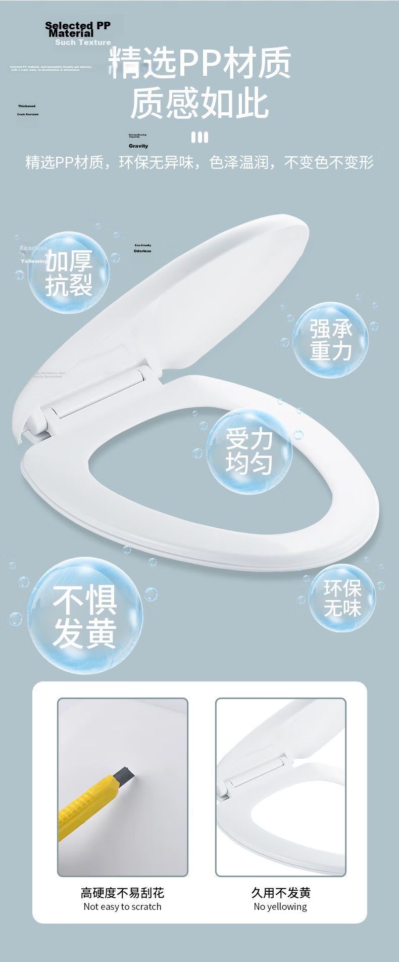 BSITN U-Shaped Thickened Toilet Seat Cover, Universal Fit, Slow-Close Toilet Seat, Old-Style Toilet Accessory B9065 3