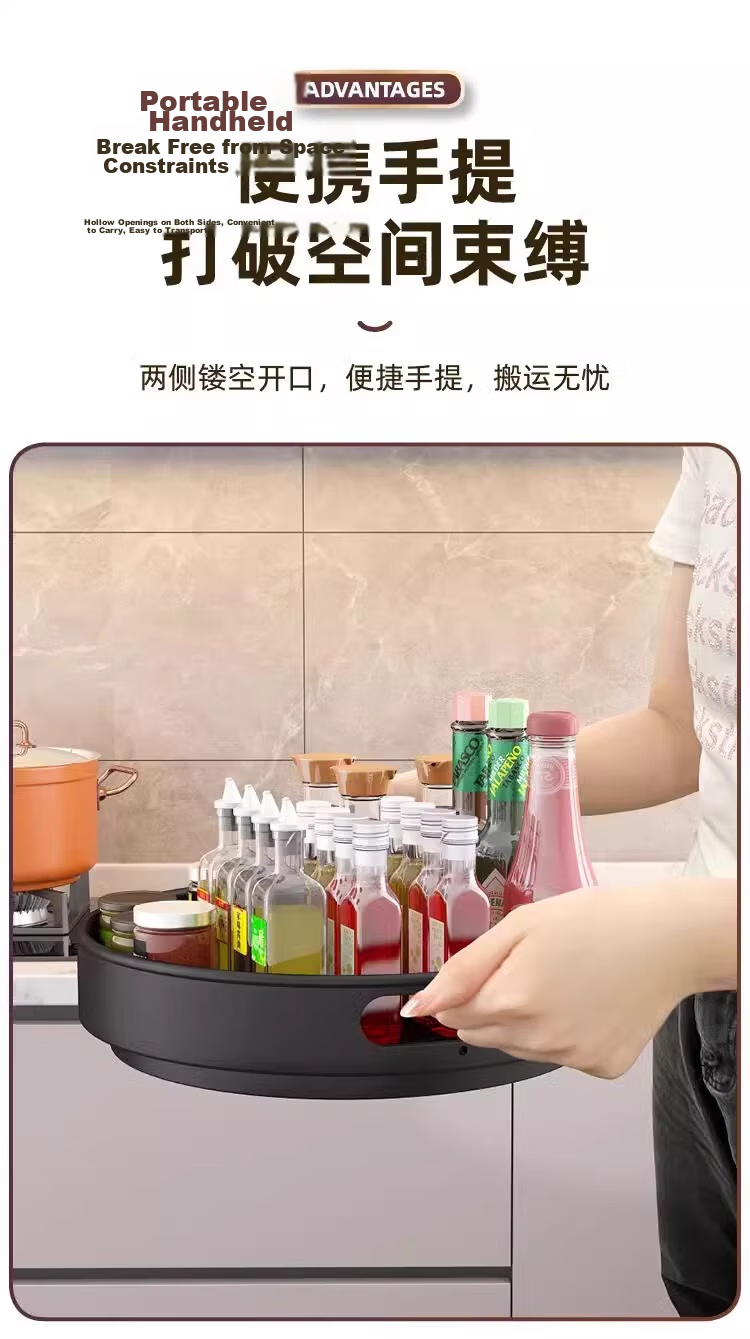 Eight Thousand Lines Rotating Spice Rack Kitchen Soy Sauce Vinegar Seasoning Bottle Storage Tray Rotatable Single-Layer Large Size 11