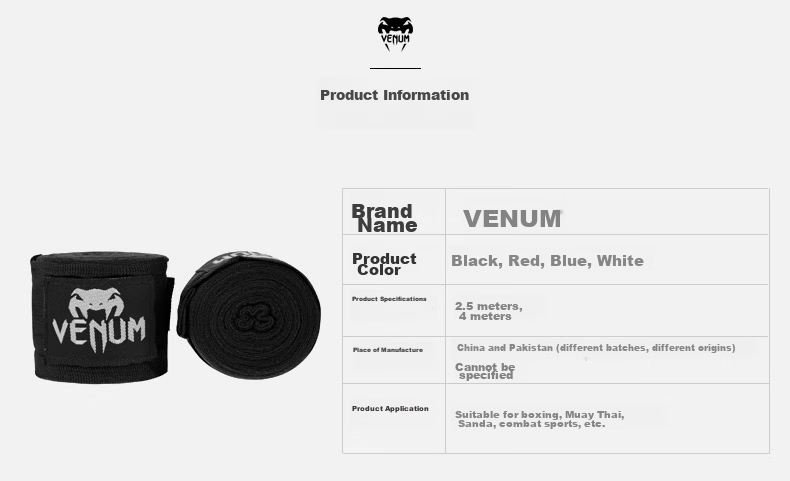 VENUM Venom Boxing Hand Wraps, Muay Thai Sanda Bandage, Boxing Gloves Wrap, Black, 2.5 Meters 2