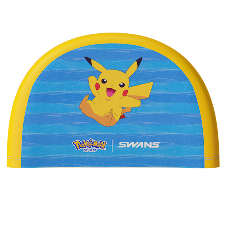 SWANS Children's Swimming Cap Pokémon Ear Protection Comfortable Fabric Swim Cap for Ages 6-12 Squirtle Design