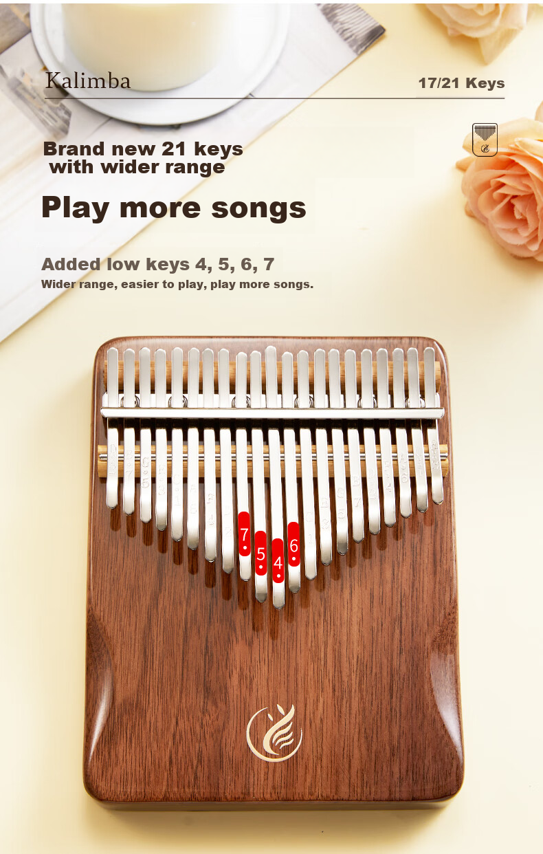 Asasi Kalimba Thumb Piano, 21 Keys, Rosewood, Portable Finger Piano for School Students And Children, Birthday Musical Instrument Gift 2