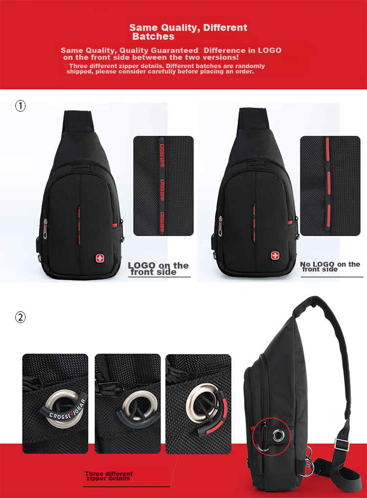 CROSSGEAR Swiss Cross Medal Casual Sports Shoulder Bag, Men's Crossbody Flat Backpack, Multifunctional Cycling Storage Bag 21